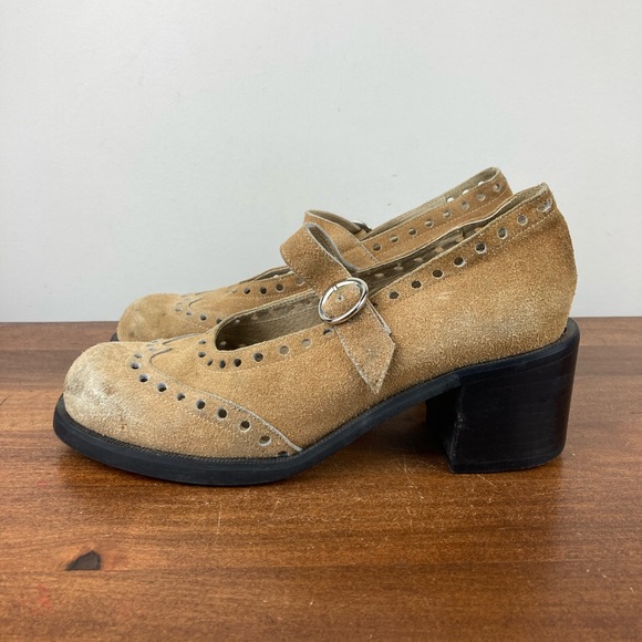 Mary Jane Brown Suede Heeled Shoes Women’s Size 8B Made Spain Spirit Of The 20s. - Picture 2 of 12